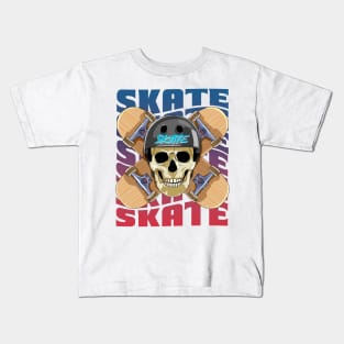 Skeleton Helmet Skateboarder Skateboard Decks Skater Skate Kids T-Shirt